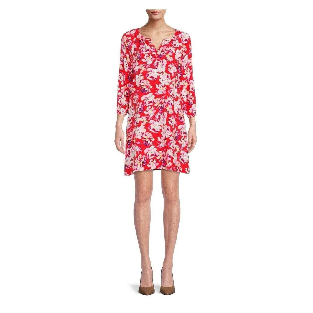 Pioneer Woman Red Floral Peasant Dress XL Knee Cottagecore Colorful Boho
